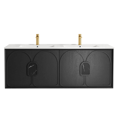 Otti Laguna Mark II 1500mm Black Oak Wall Hung Vanity with Natural Carrara Top and Undermount Basin