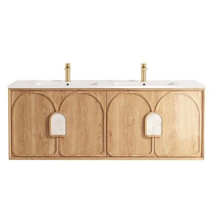 Otti Laguna Mark II 1500mm Woodland Oak Wall Hung Vanity with Natural Carrara Top and Undermount Basin