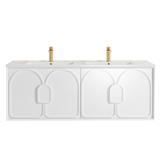 Otti Laguna Mark II 1500mm Matte White Wall Hung Vanity with Natural Carrara Top and Undermount Basin