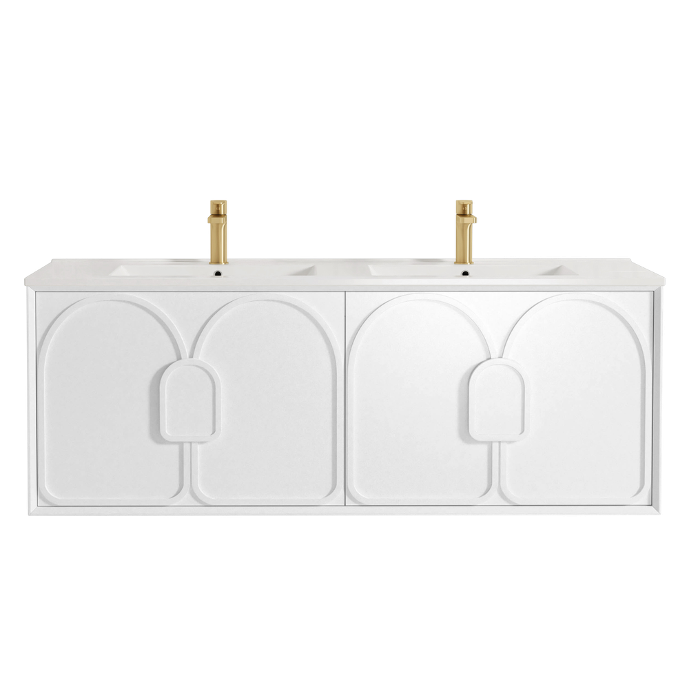 Otti Laguna Mark II 1500mm Matte White Wall Hung Vanity with Natural Carrara Top and Undermount Basin