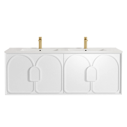 Otti Laguna Mark II 1500mm Matte White Wall Hung Vanity with Natural Carrara Top and Undermount Basin