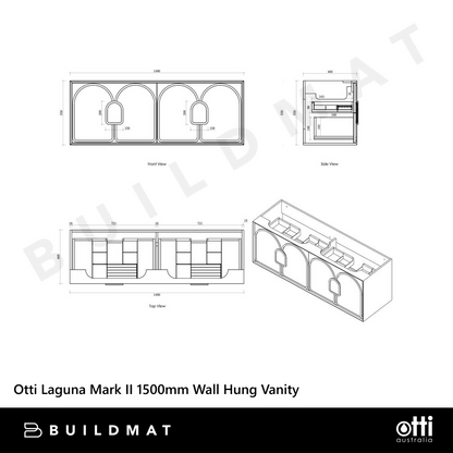 Otti Laguna Mark II 1500mm Matte White Wall Hung Vanity with Natural Carrara Top and Undermount Basin