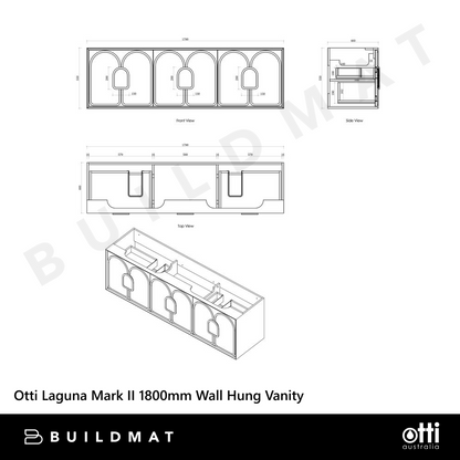 Otti Laguna Mark II 1800mm Black Oak Wall Hung Vanity with Natural Carrara Top and Undermount Basin