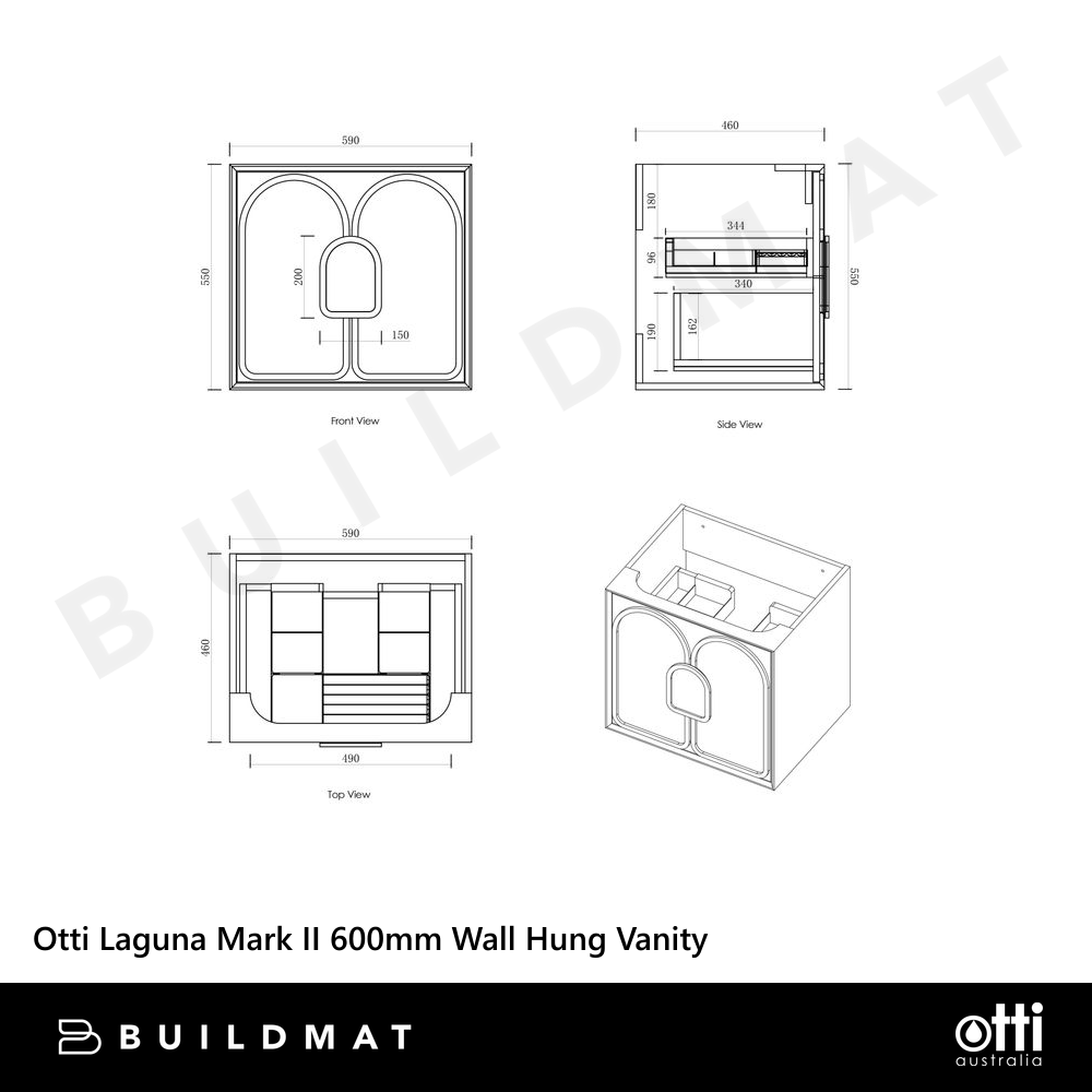 Otti Laguna Mark II 600mm Matte White Wall Hung Vanity with Natural Carrara Top and Undermount Basin