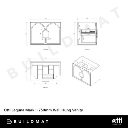 Otti Laguna Mark II 750mm Matte White Wall Hung Vanity with Natural Carrara Top and Undermount Basin
