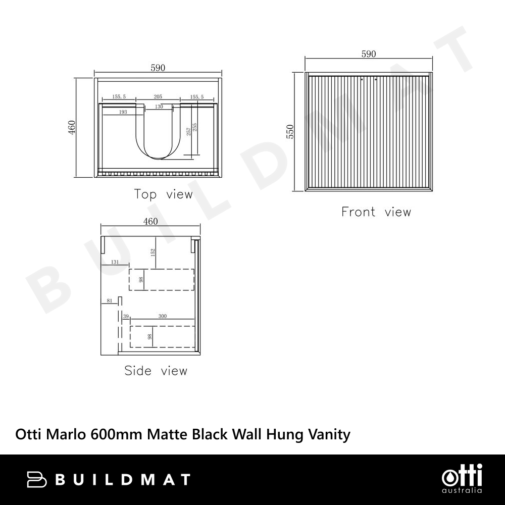 Otti Marlo 600mm Matte Black Wall Hung Vanity