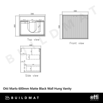 Otti Marlo 600mm Matte Black Wall Hung Vanity