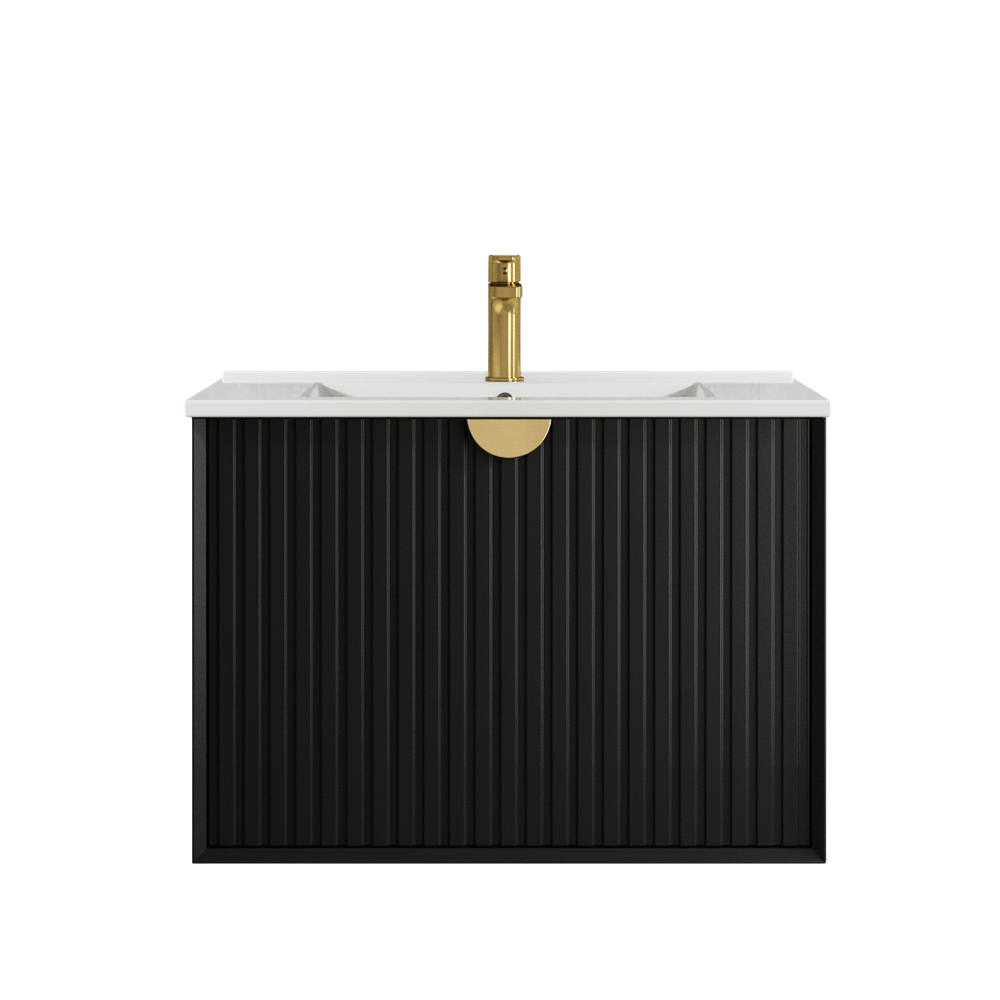 Otti Marlo 750mm Matte Black Wall Hung Vanity with Natural Carrara Marble Top and Undermount Basin