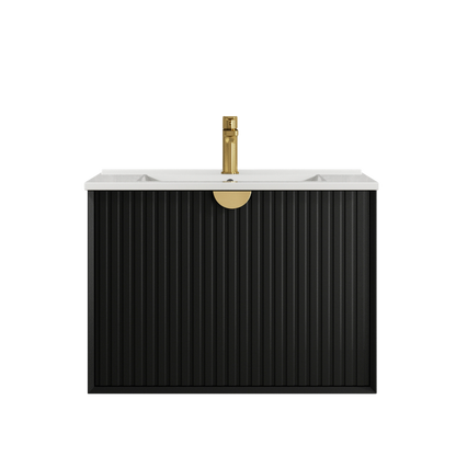 Otti Marlo 750mm Matte Black Wall Hung Vanity with Natural Carrara Marble Top and Undermount Basin