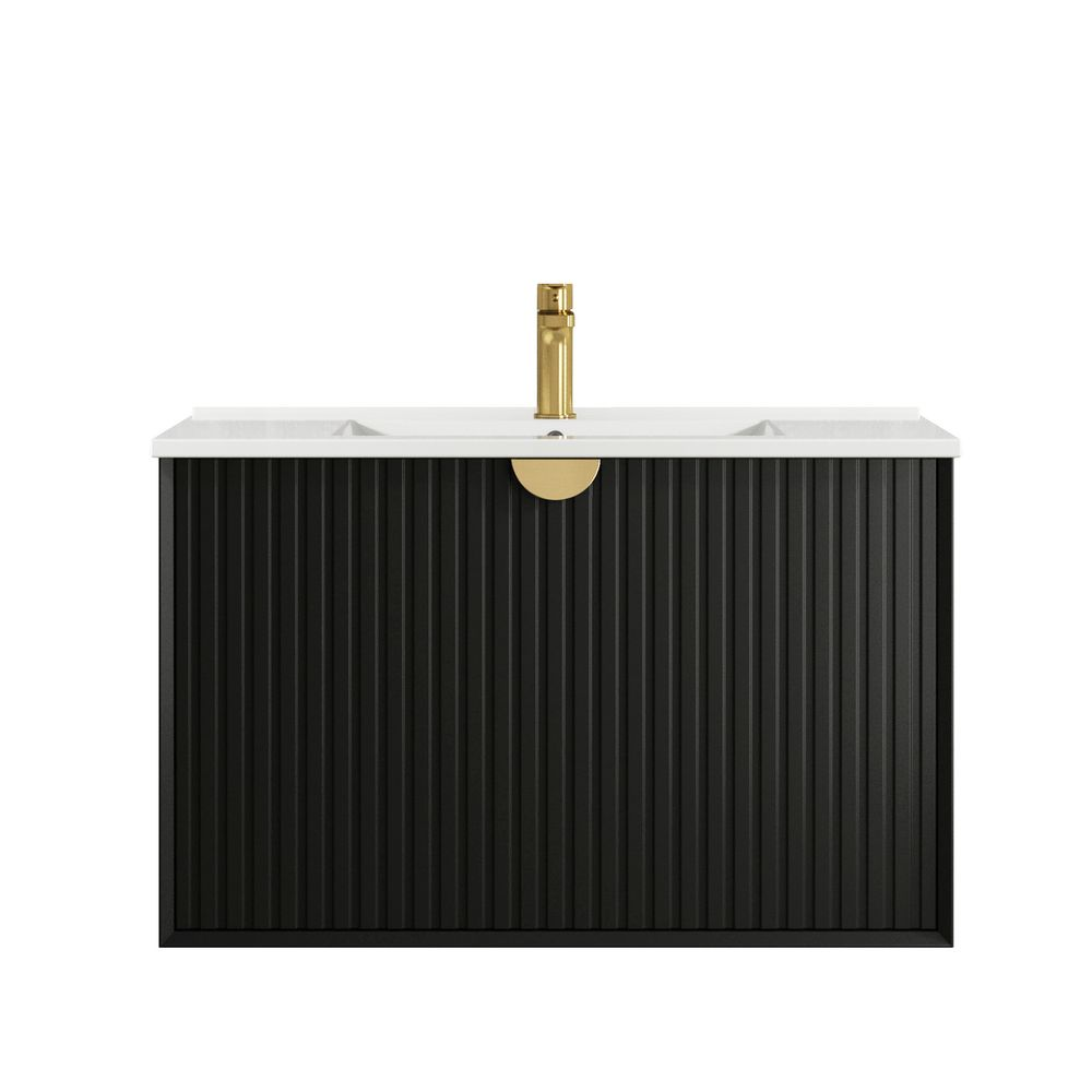 Otti Marlo 900mm Matte Black Wall Hung Vanity with Natural Carrara Marble Top and Undermount Basin