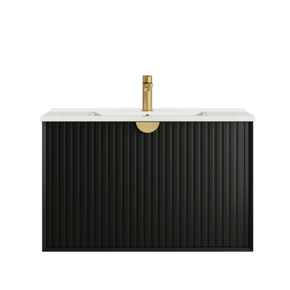 Otti Marlo 900mm Matte Black Wall Hung Vanity with Natural Carrara Marble Top and Undermount Basin