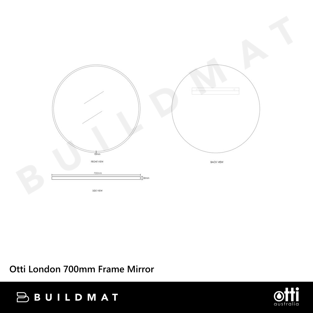 Otti London 700mm Black Metal Frame Mirror
