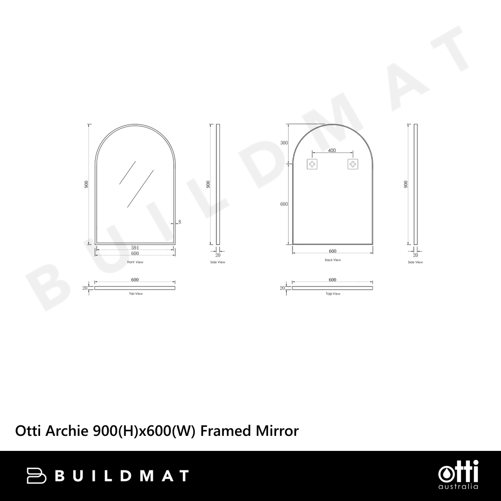 Otti Archie 900mm Black Metal Framed Mirror