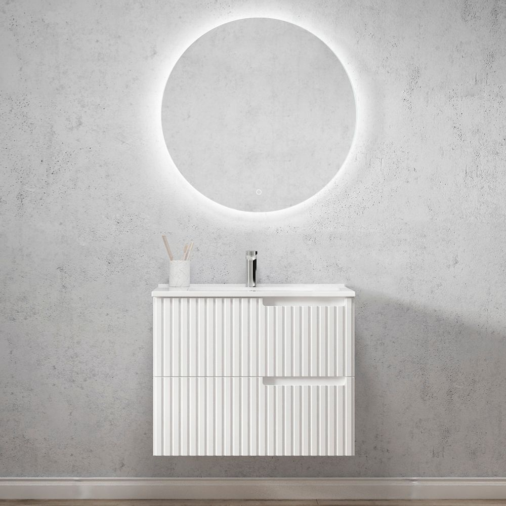 Otti Noosa 750mm Satin White Wall Hung Vanity with Natural Carrara Marble Top and Undermount Basin