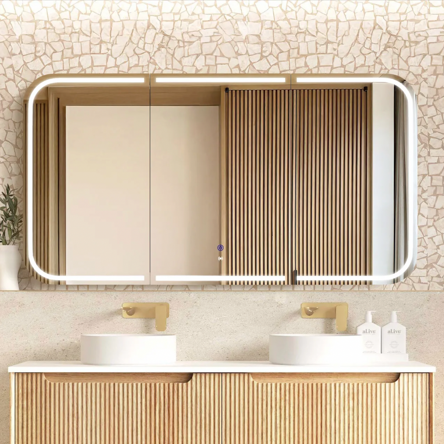 Otti Newport Natural Oak  LED Mirror Cabinet 1500mm