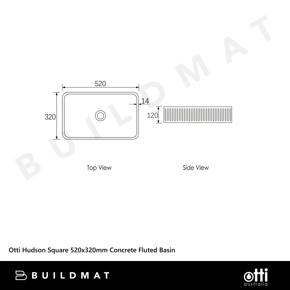 Otti Hudson Square 520x320mm Concrete Fluted Basin White