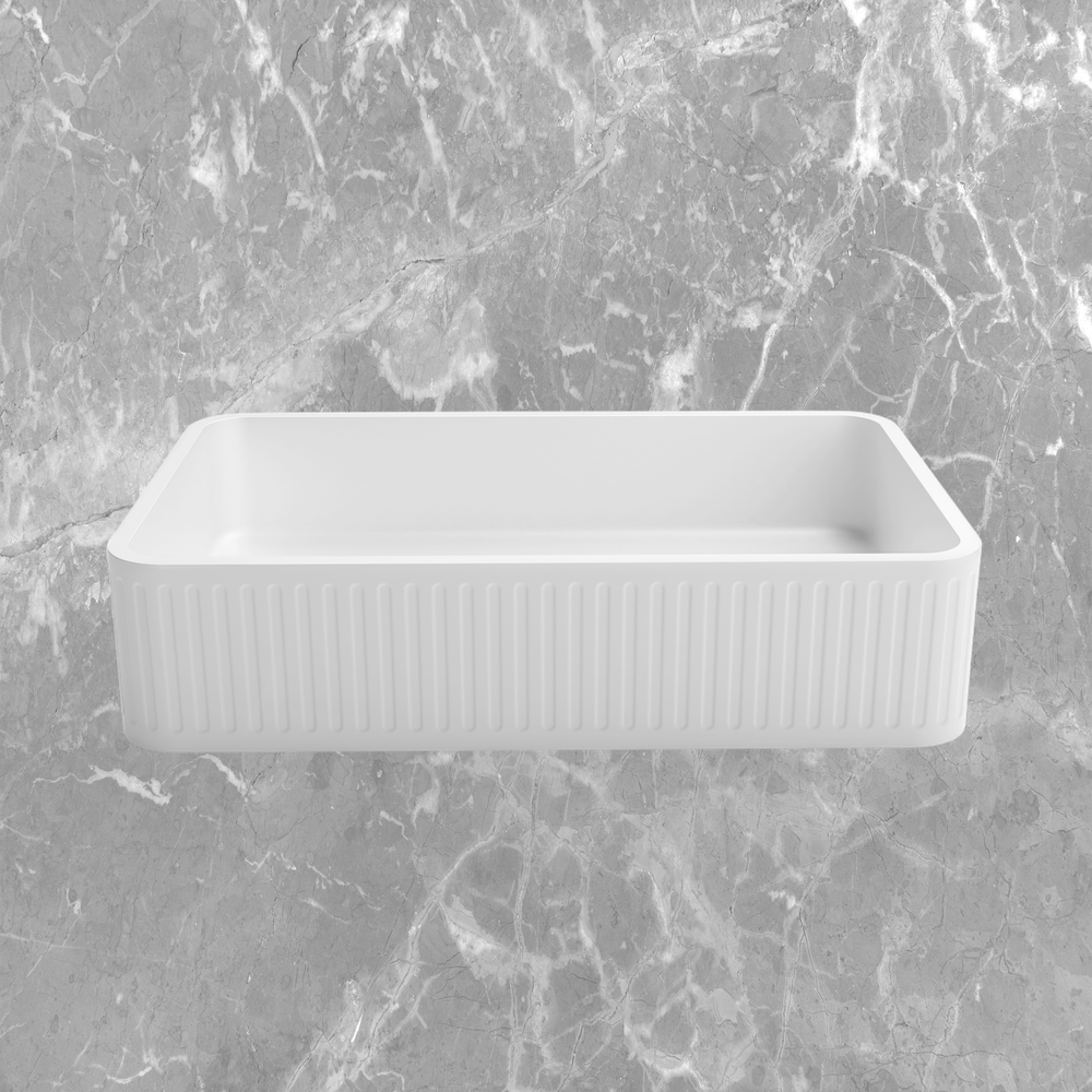Otti Hudson Square 520x320mm Concrete Fluted Basin White