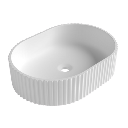 Otti Havana Oval Fluted Solid Surface Basin 480mm Matte White