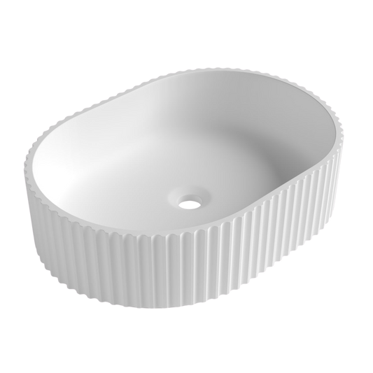 Otti Havana Oval Fluted Solid Surface Basin 480mm Matte White