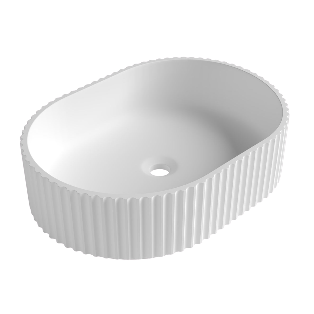 Otti Havana Oval Fluted Solid Surface Basin 480mm Matte White