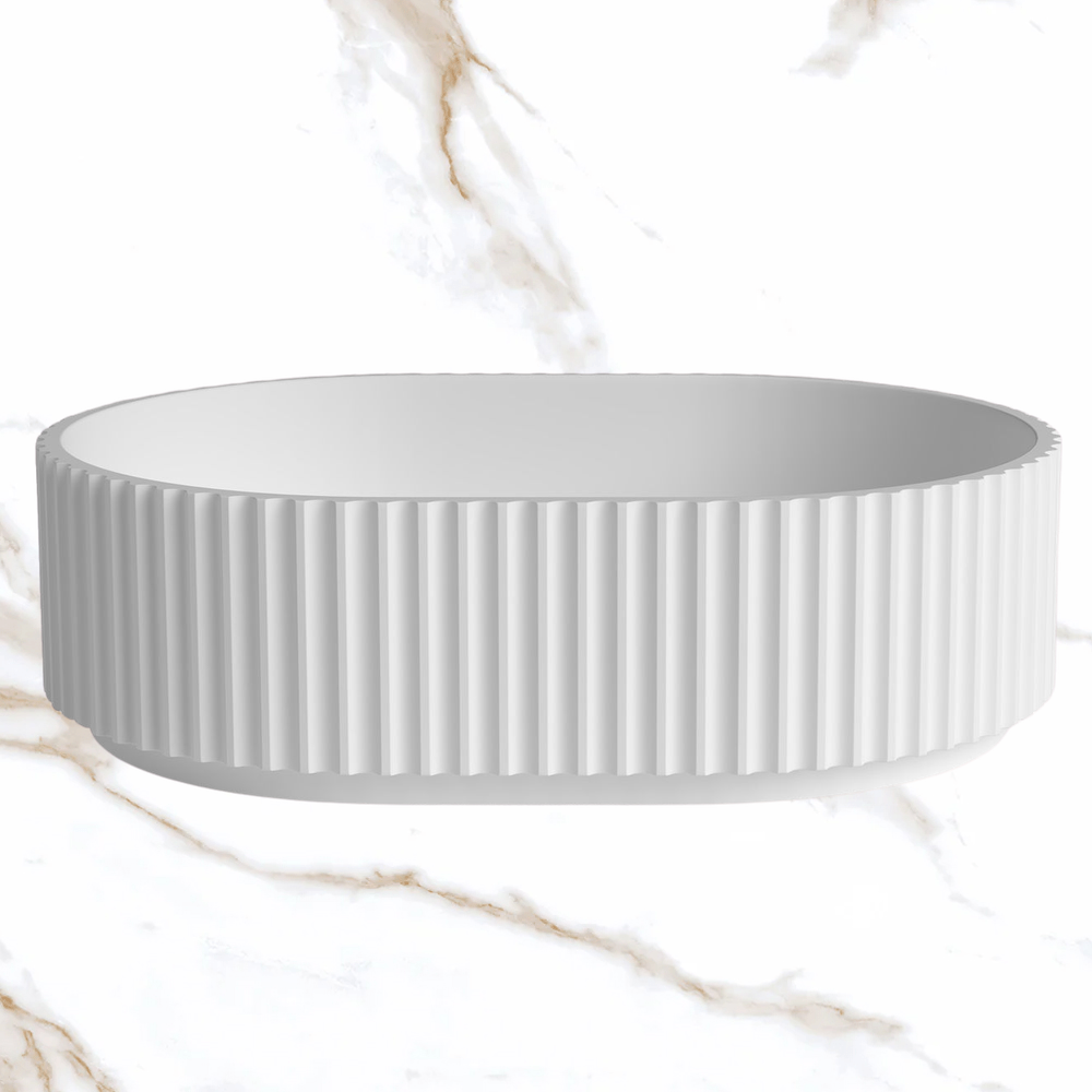 Otti Havana Oval Fluted Solid Surface Basin 480mm Matte White