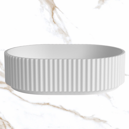 Otti Havana Oval Fluted Solid Surface Basin 480mm Matte White