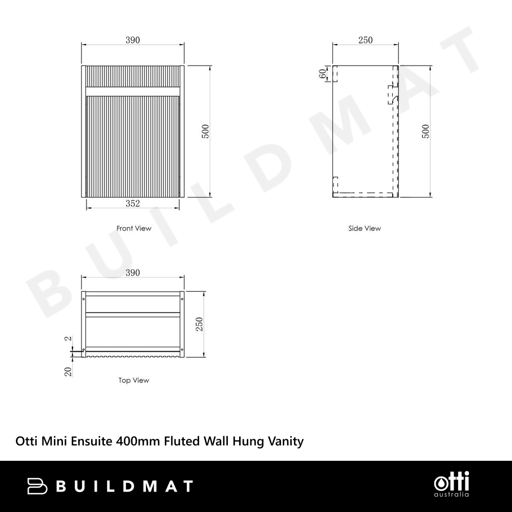 Otti Mini Ensuite 400mm Matte White Fluted Wall Hung Vanity