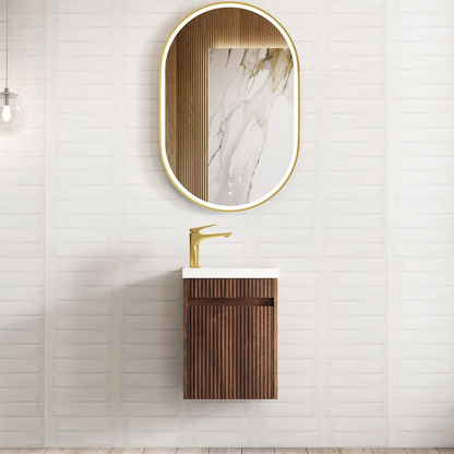 Otti Mini Ensuite 400mm Sable Walnut Fluted Wall Hung Vanity