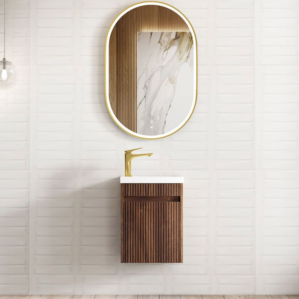 Otti Mini Ensuite 400mm Sable Walnut Fluted Wall Hung Vanity