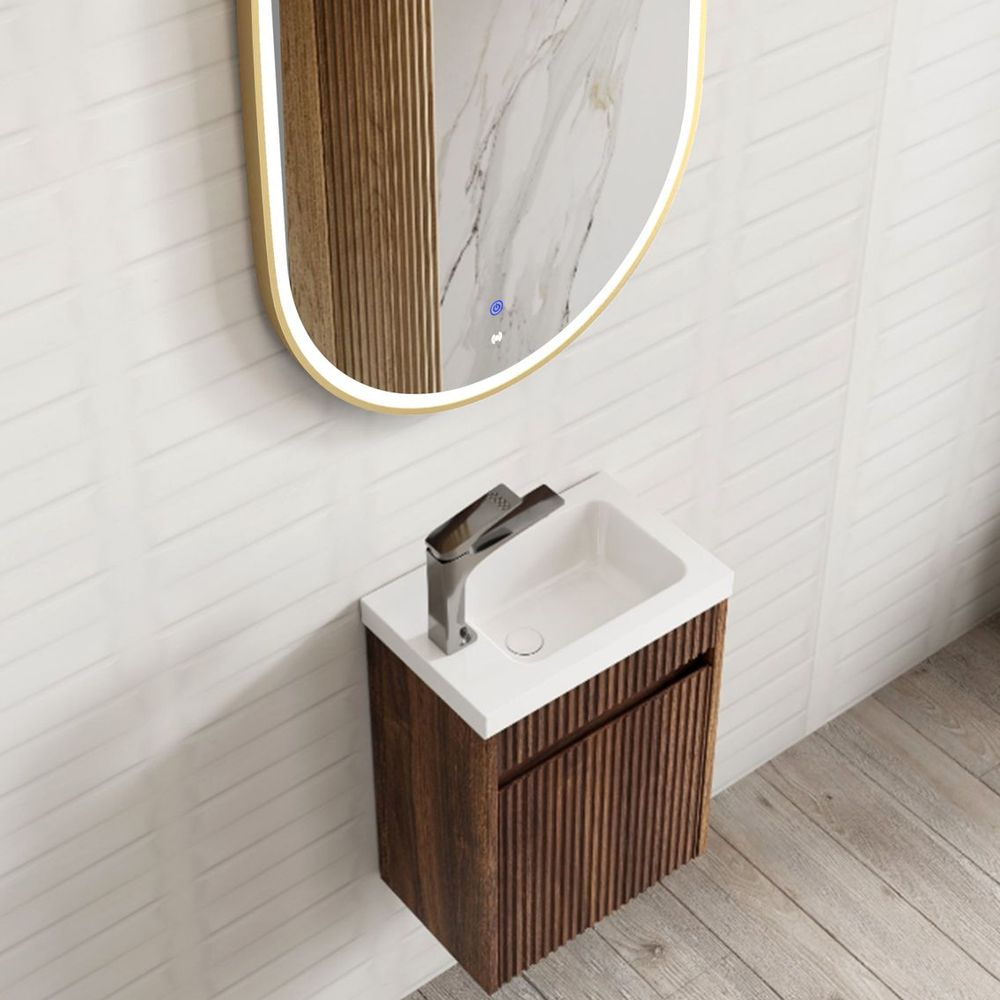 Otti Mini Ensuite 400mm Sable Walnut Fluted Wall Hung Vanity