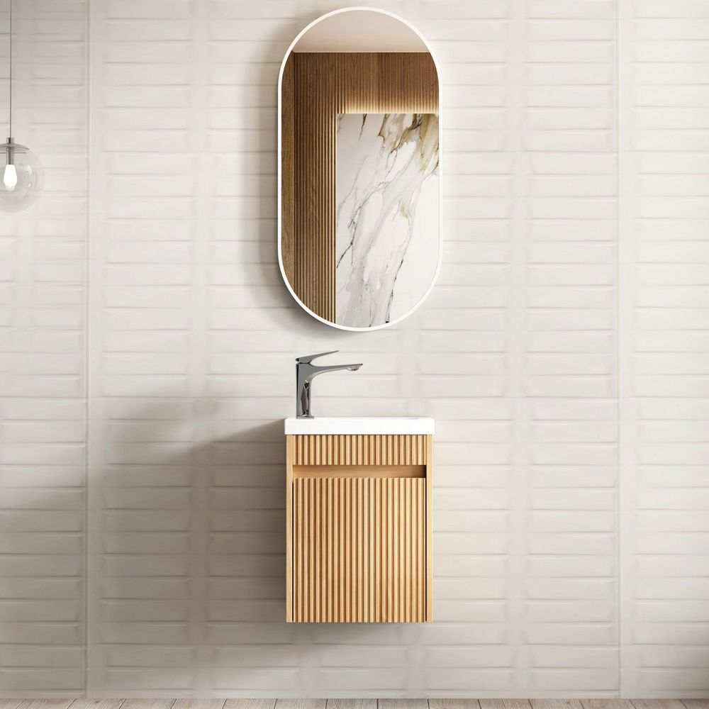Otti Mini Ensuite 400mm Woodland Oak Fluted Wall Hung Vanity