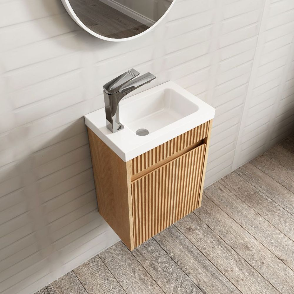 Otti Mini Ensuite 400mm Woodland Oak Fluted Wall Hung Vanity