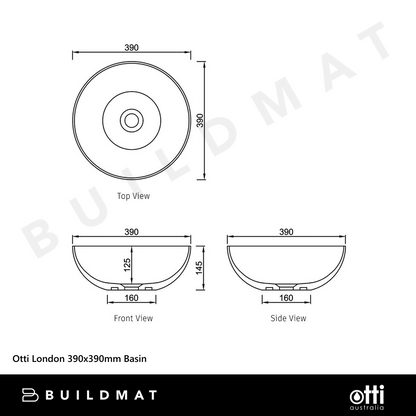 Otti London 390x390mm Solid Surface Basin Matte White