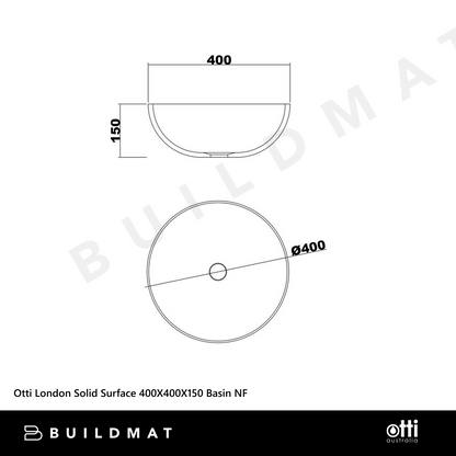 Otti London Solid Surface Basin 400 x 150mm Matte White