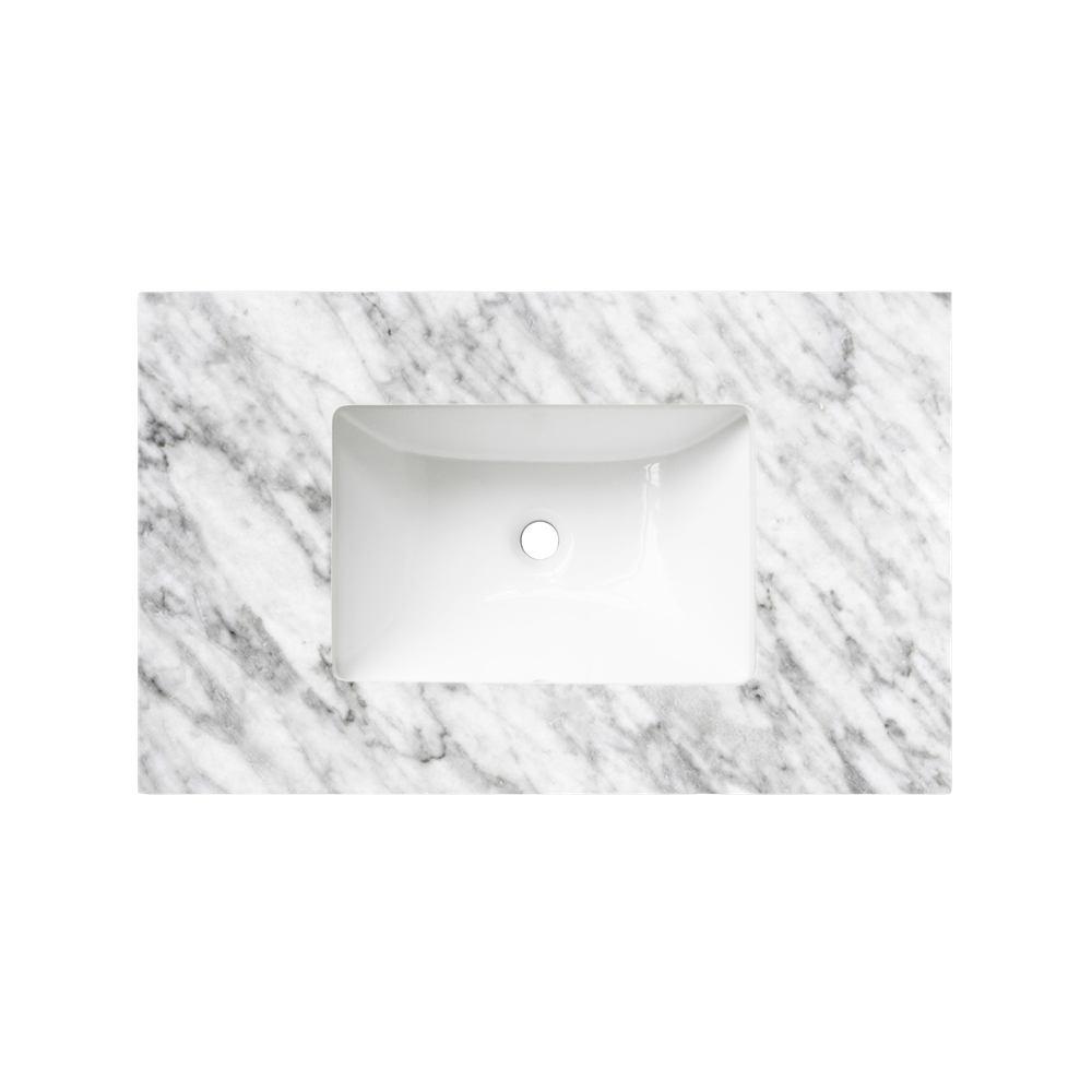 Otti Noosa 750mm Satin White Wall Hung Vanity with Natural Carrara Marble Top and Undermount Basin