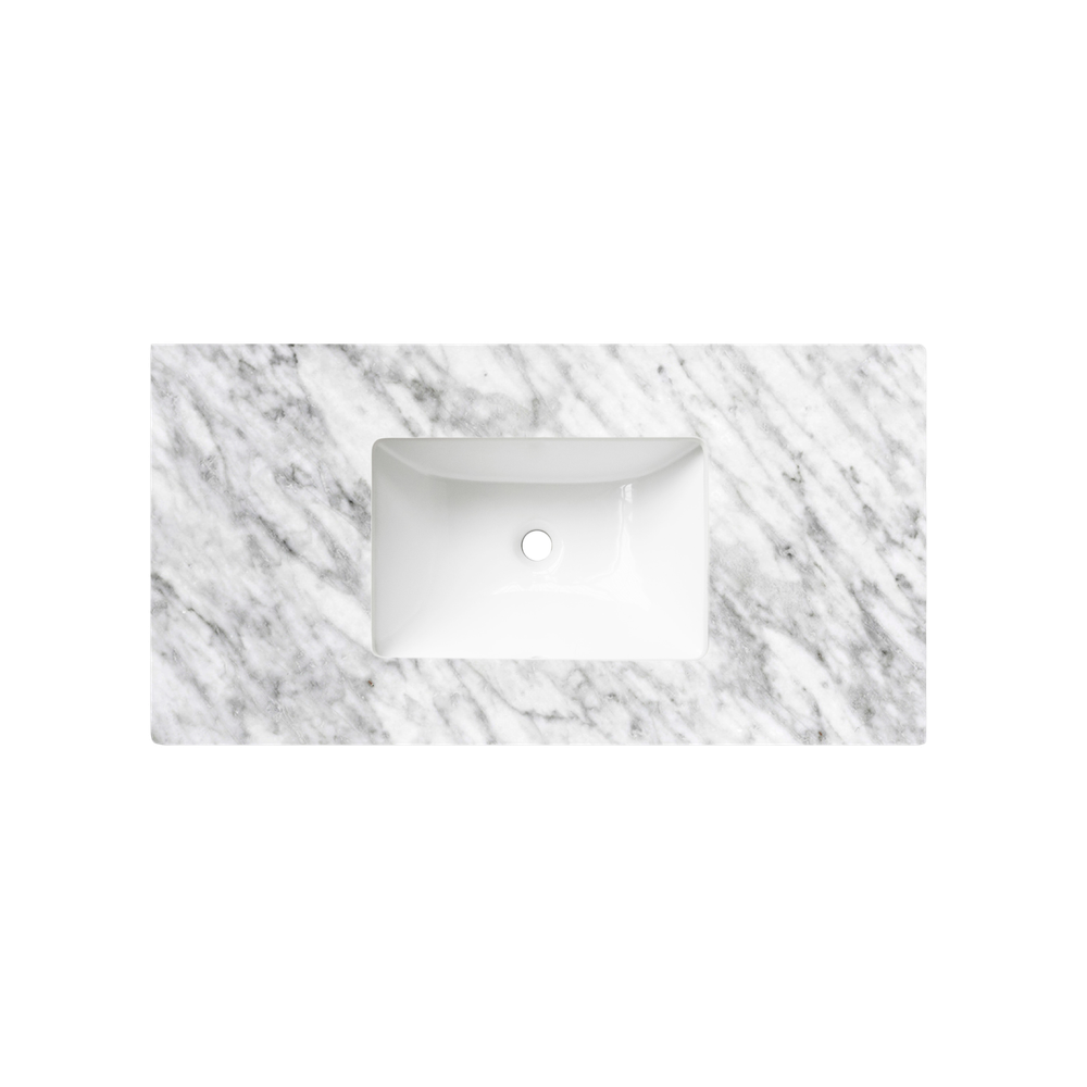 Otti Noosa 900mm Satin White Wall Hung Vanity with Natural Carrara Marble Top and Undermount Basin