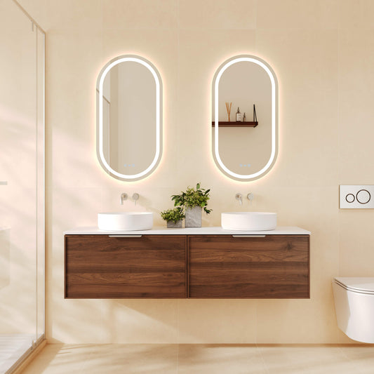 Paris 1500mm Wall-Hung Vanity - Walnut Woodmatt - 1500mm / Brushed Brass / Walnut Woodmatt Cabinet & White Stone Top