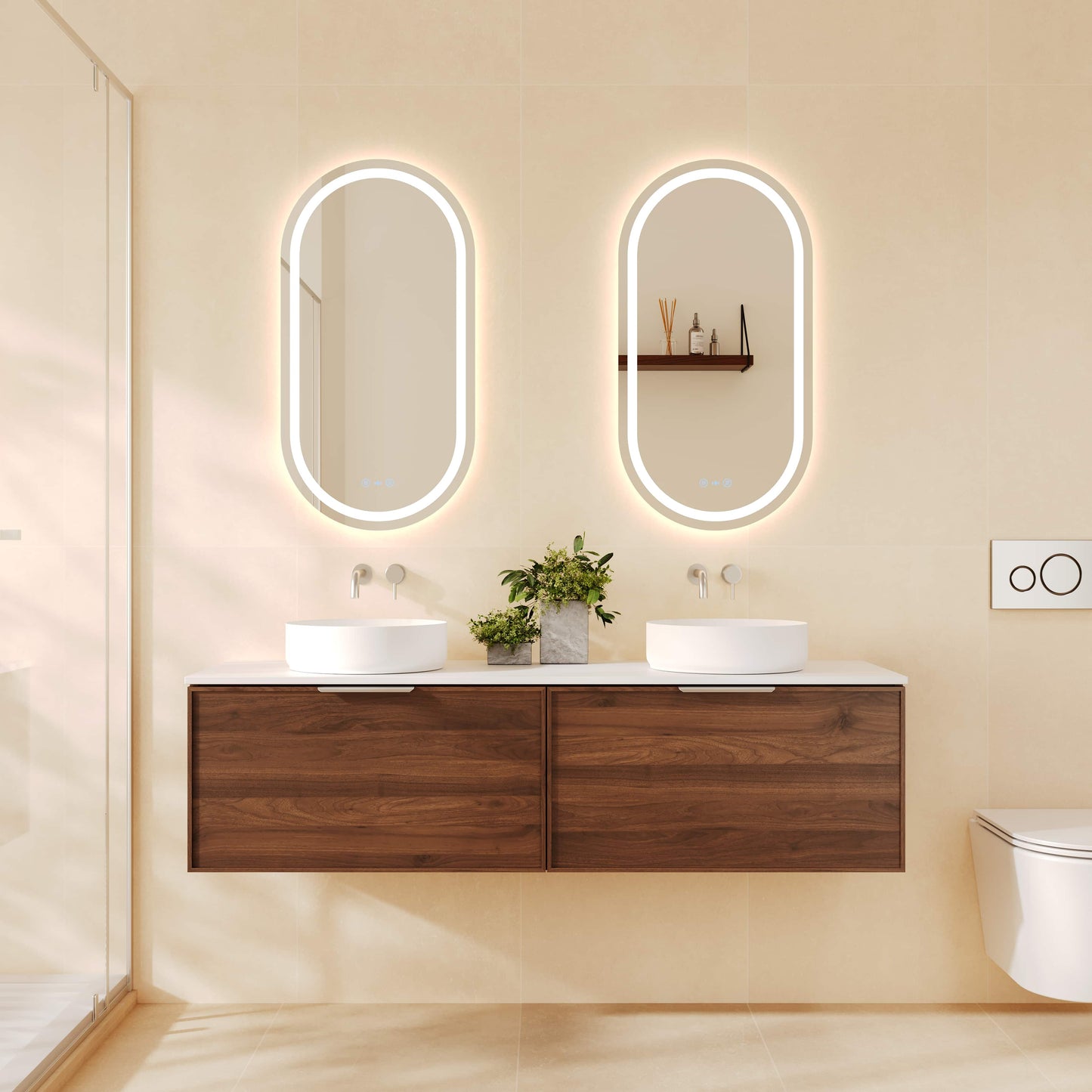 Paris 1500mm Wall-Hung Vanity - Walnut Woodmatt - 1500mm / Gun Metal / Walnut Woodmatt Cabinet & Double Bowl Ceramic Top