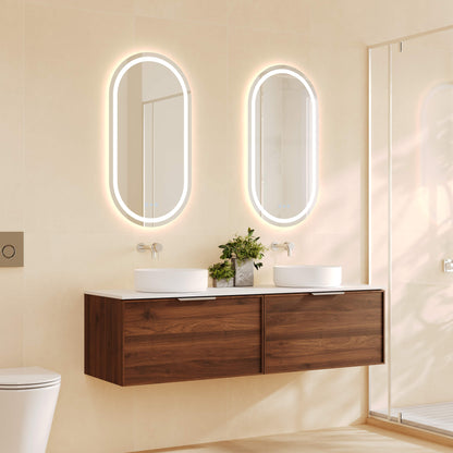 Paris 1500mm Wall-Hung Vanity - Walnut Woodmatt - 1500mm / Brushed Brass / Walnut Woodmatt Cabinet & White Stone Top