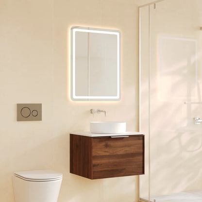 Paris 750mm Wall-Hung Vanity - Walnut Woodmatt - 750mm / Matte Black / Walnut Woodmatt Cabinet & Black Stone Top