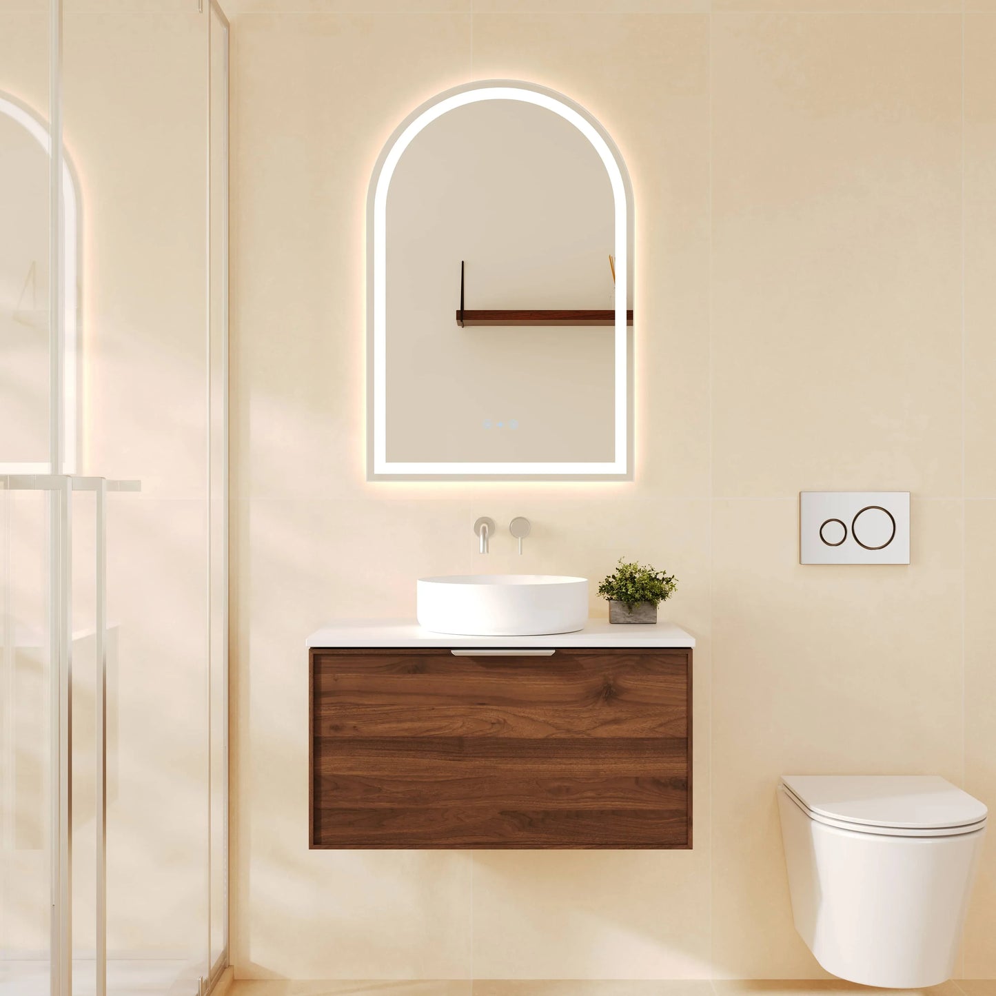 Paris 750mm Wall-Hung Vanity - Walnut Woodmatt - 750mm / Matte Black / Walnut Woodmatt Cabinet & White Stone Top