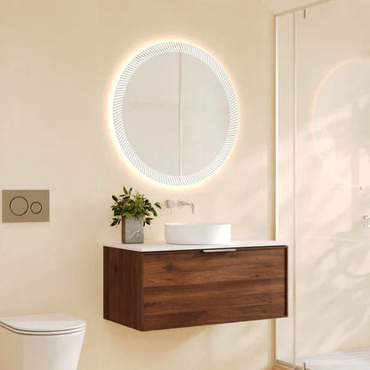 Paris 900mm Wall-Hung Vanity - Walnut Woodmatt - 750mm / Brushed Brass / Walnut Woodmatt Cabinet & White Stone Top