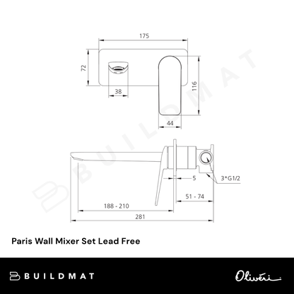 Oliveri Paris Wall Mixer Set Brushed Nickel Lead Free