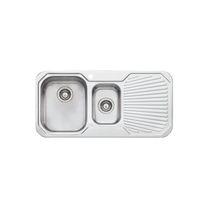 Oliveri Petite 1 And 1/2 Bowl Sink With Right Drainboard Stainless Steel