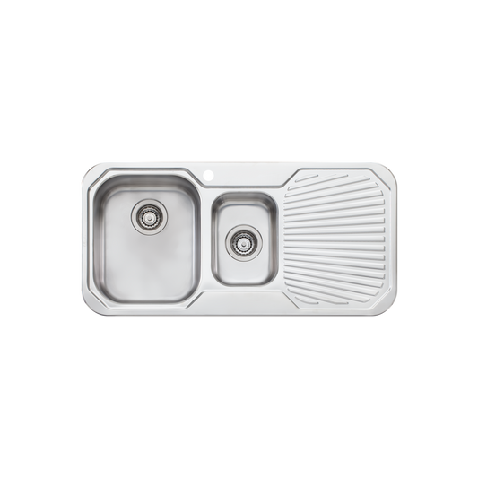 Oliveri Petite 1 And 1/2 Bowl Sink With Right Drainboard Stainless Steel