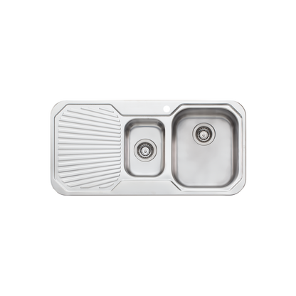 Oliveri Petite 1 And 1/2 Bowl Sink With Left Drainboard Stainless Steel