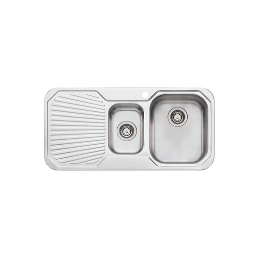 Oliveri Petite 1 And 1/2 Bowl Sink With Left Drainboard Stainless Steel