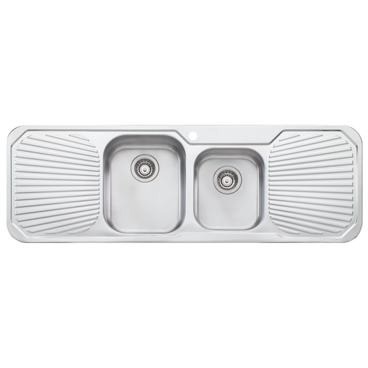 Oliveri Petite 1 And 3/4 Bowl Sink With Double Drainer Stainless Steel
