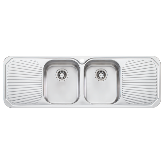 Oliveri Petite Double Bowl Sink With Double Drainer Stainless Steel