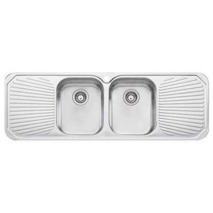 Oliveri Petite Double Bowl Sink With Double Drainer Stainless Steel